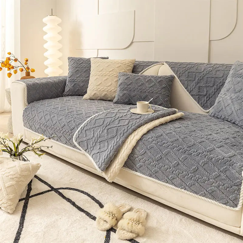 Thick cotton velvet sofa cover with non-slip jacquard