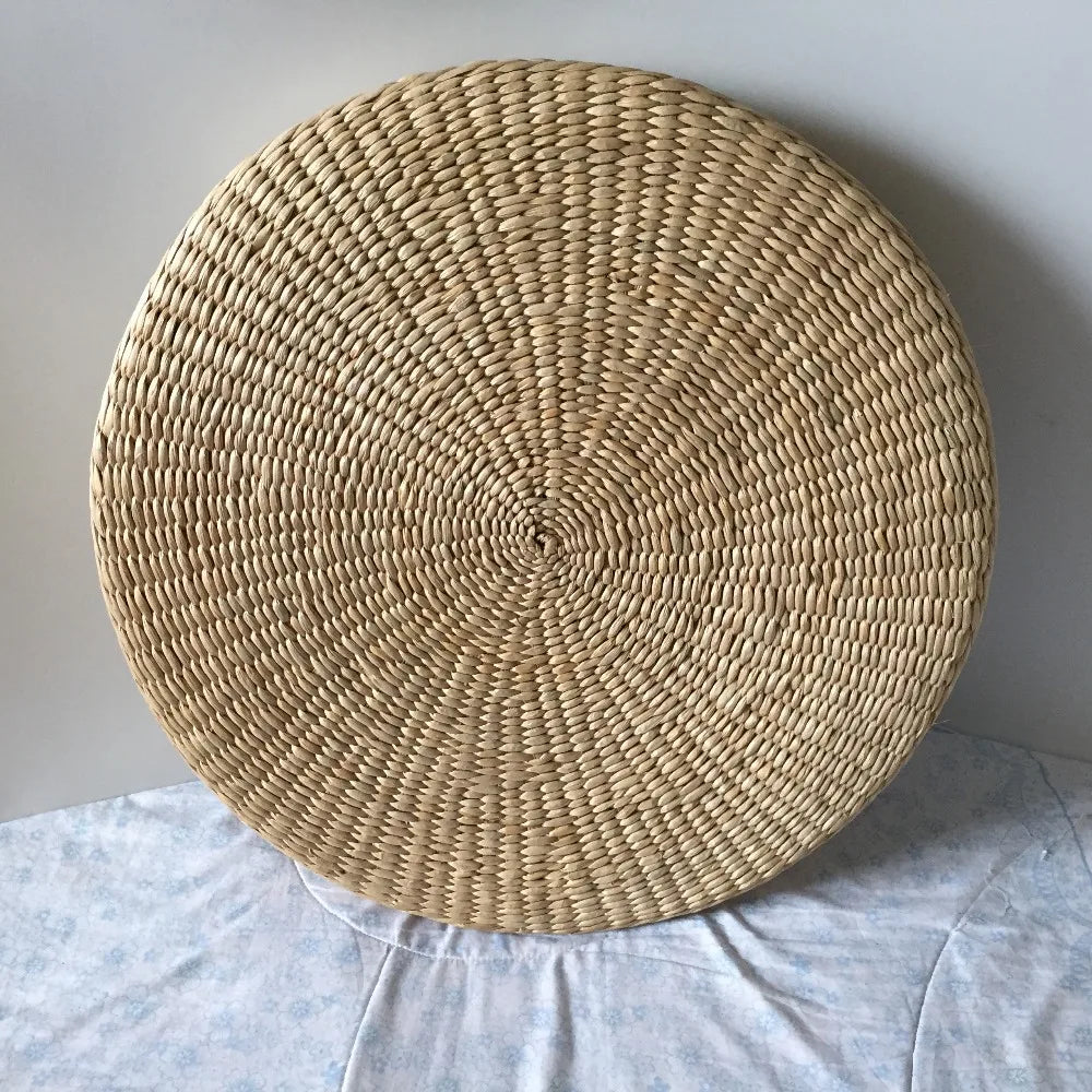 Round tatami cushion 40 cm in natural woven straw