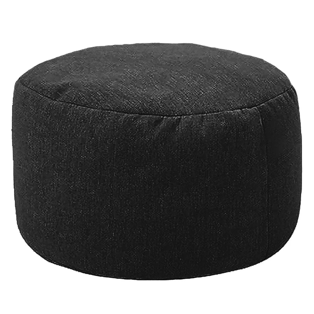 Round cotton and linen pouf with filling