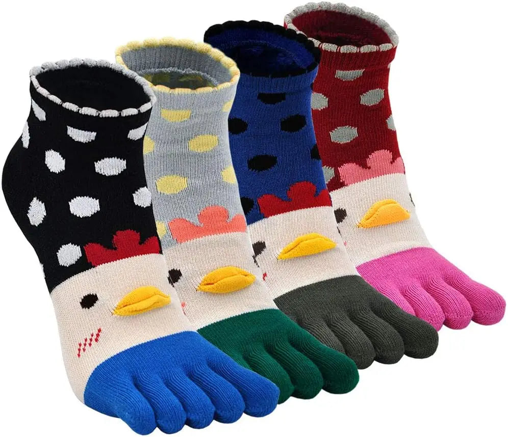 5-toe socks - animal patterns - cotton - Pack of 5 pairs