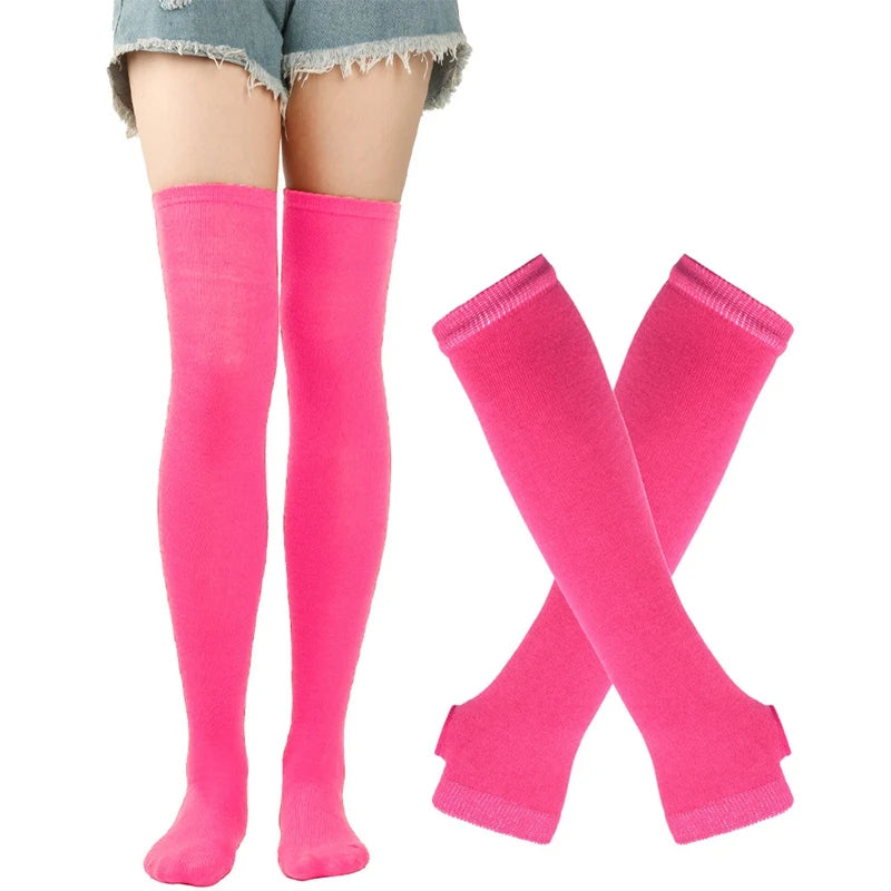 High socks and long mittens, plain or striped
