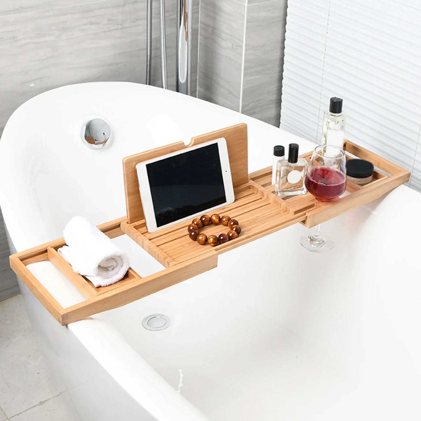 Extendable wooden bathtub tray
