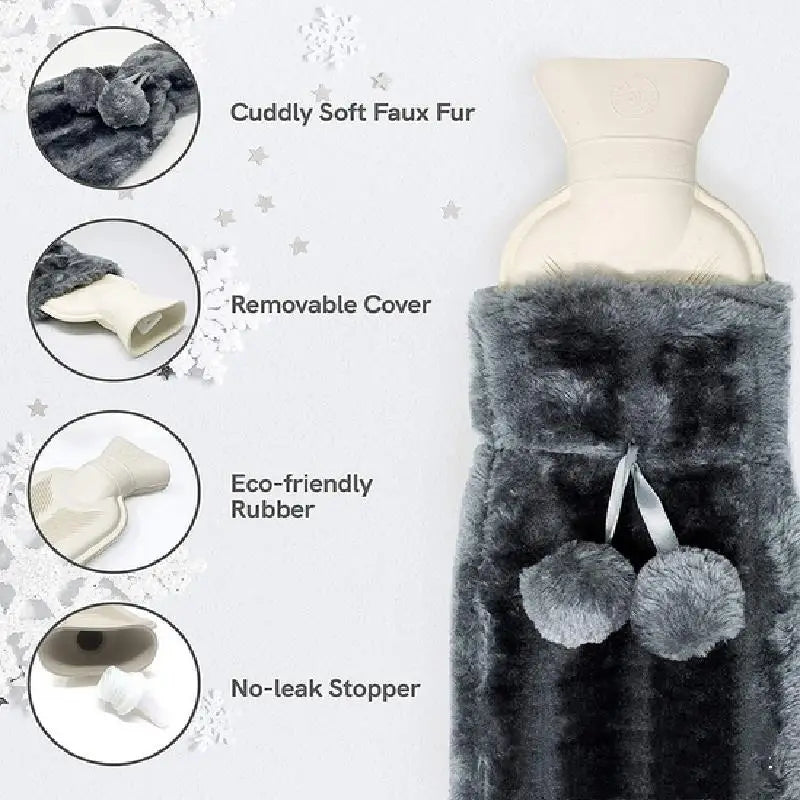 Extra long & soft hot water bottle with removable cover