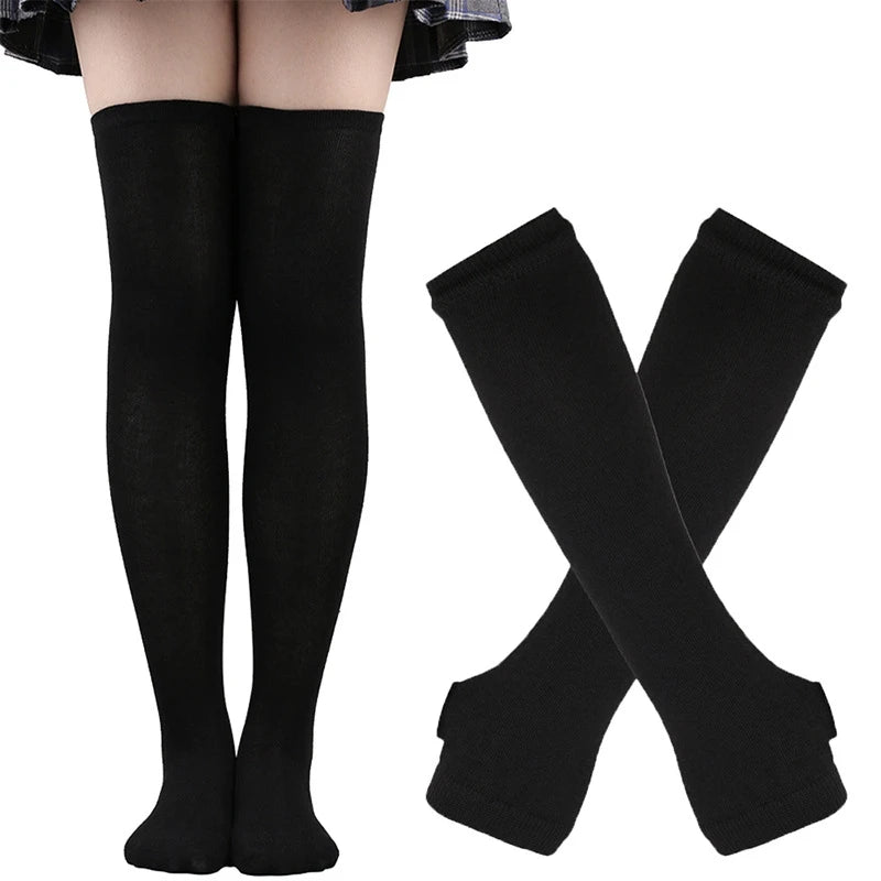 High socks and long mittens, plain or striped