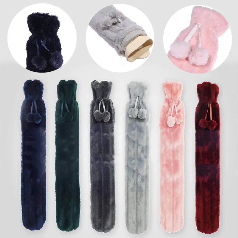 Extra long & soft hot water bottle with removable cover