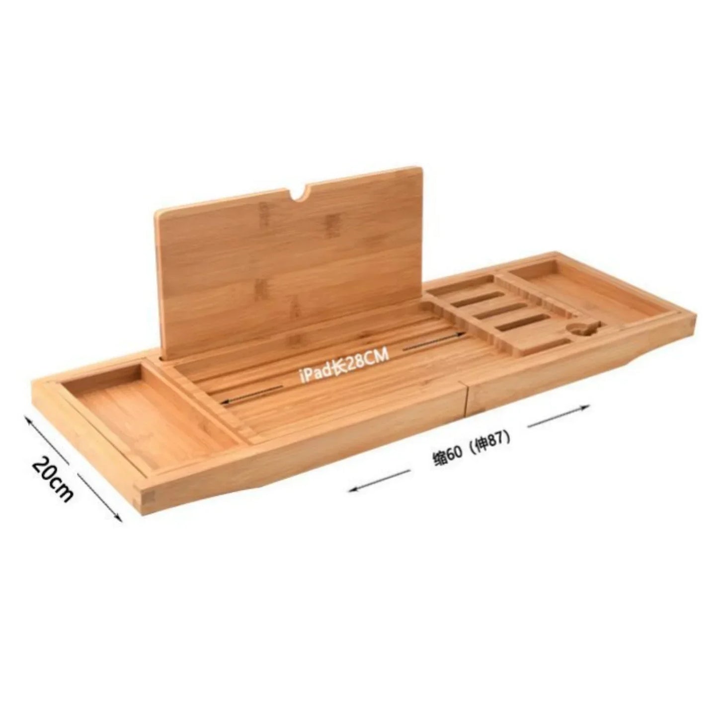 Extendable wooden bathtub tray