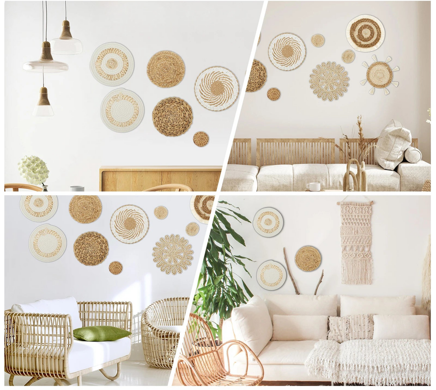 Décorations murales bohèmes tressées x11 en fibres naturelles