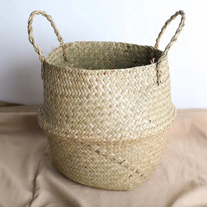 Foldable wicker storage basket