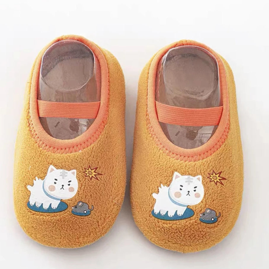 Chausson-chaussette bébé en plush motif animal, antidérapant, 6–36 mois