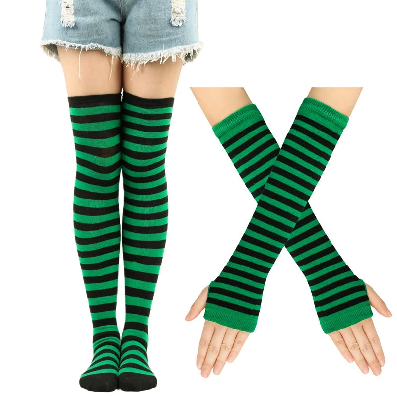 High socks and long mittens, plain or striped