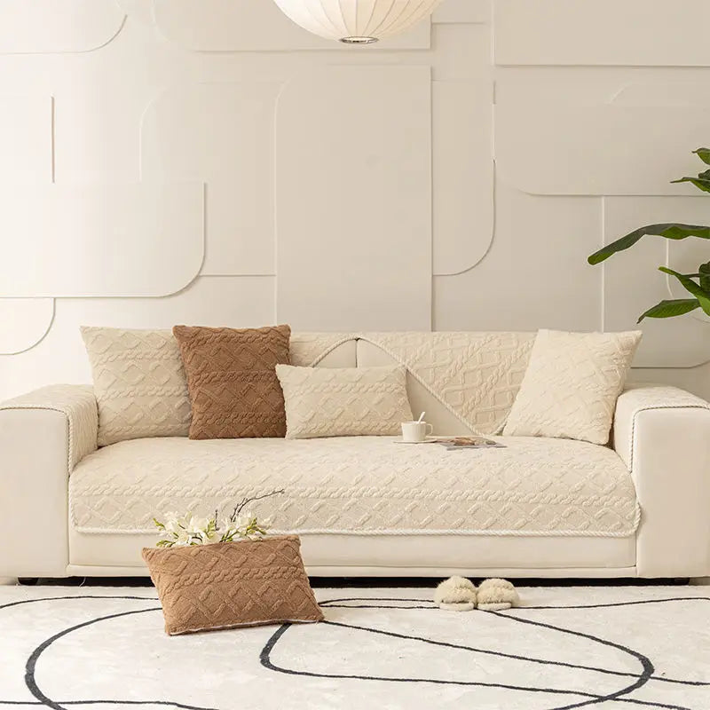 Thick cotton velvet sofa cover with non-slip jacquard