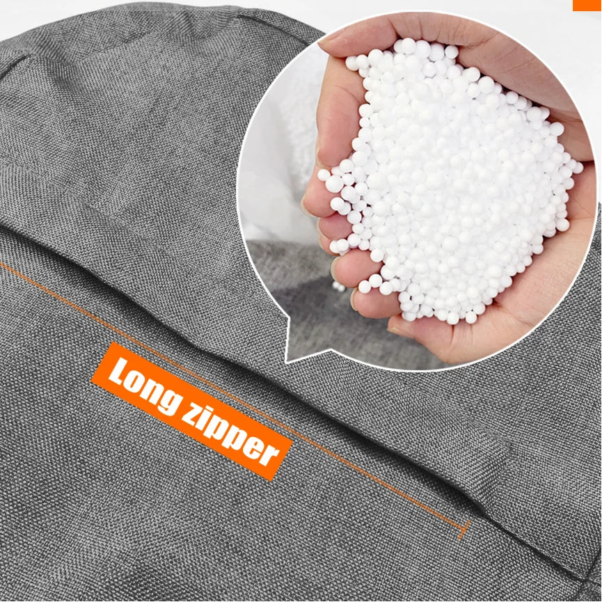 Round cotton and linen pouf with filling