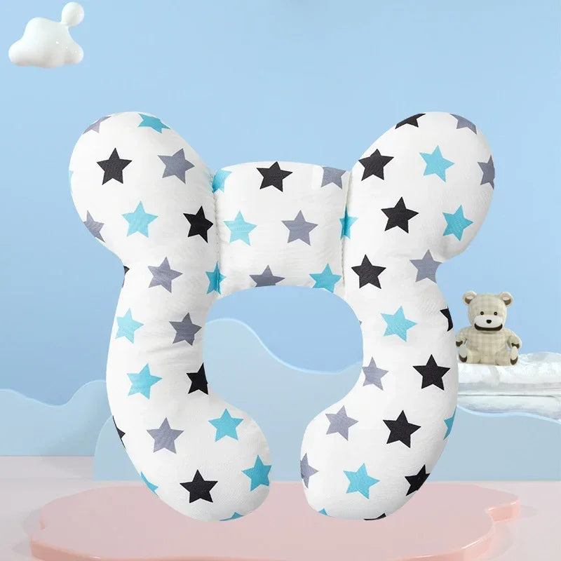 Oreiller U bébé en coton respirant – idéal poussette, voiture, lit, voyage