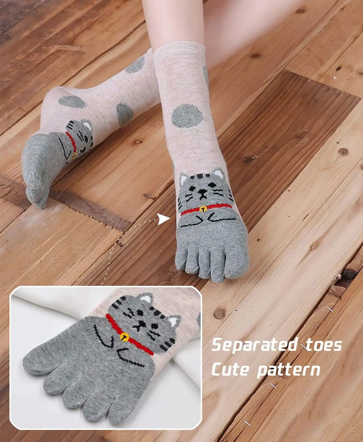 5-toe socks - animal patterns - cotton - Pack of 5 pairs