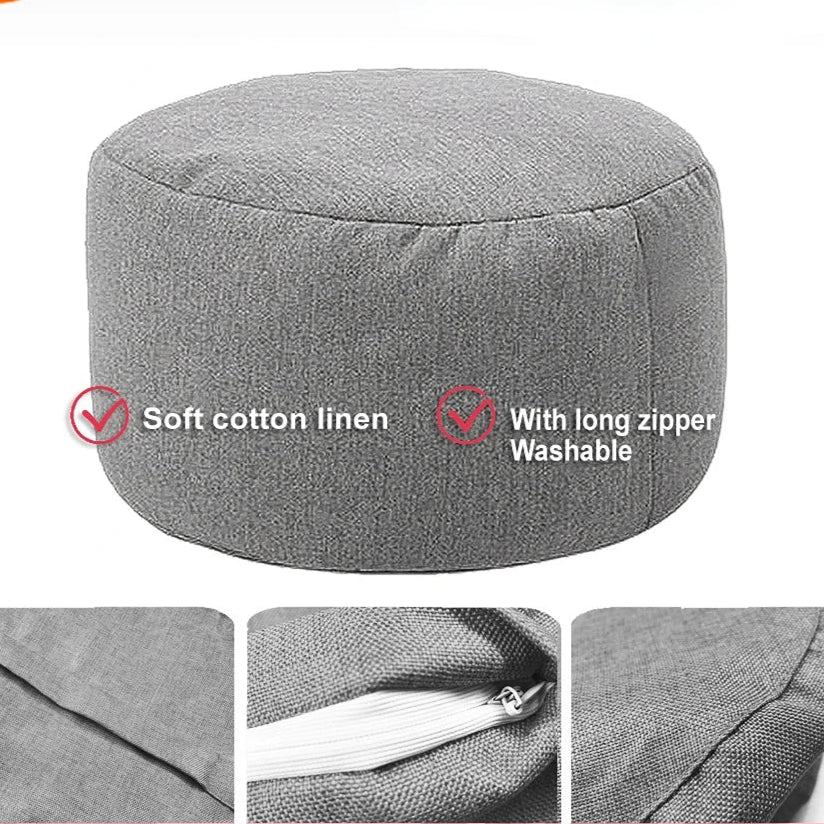Round cotton and linen pouf with filling