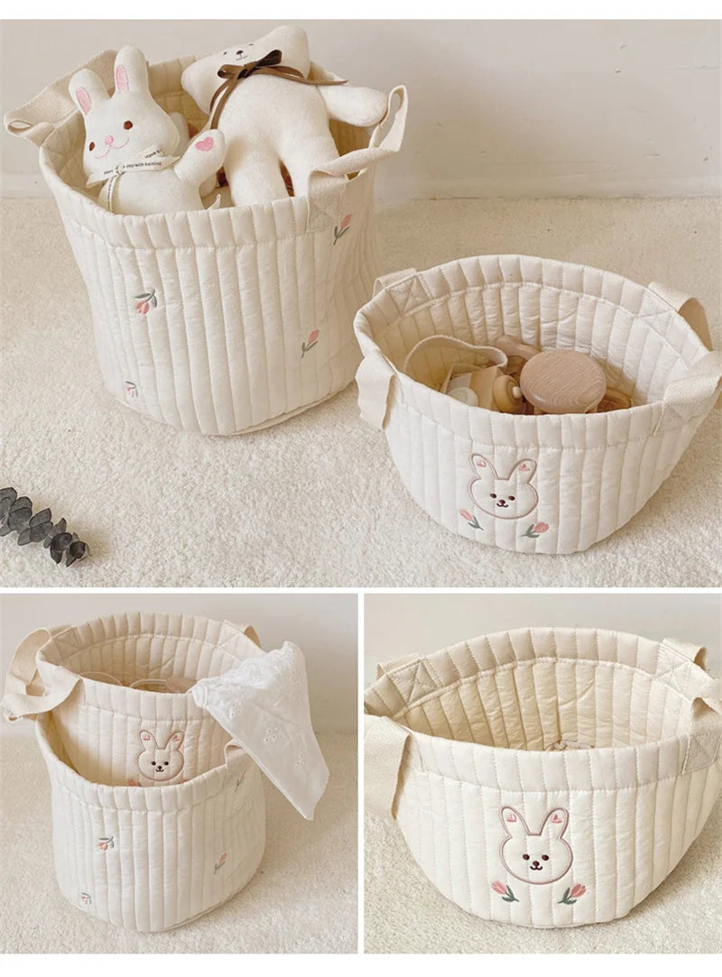 Paniers de rangement en coton brodé pour jouets, vêtements et accessoires