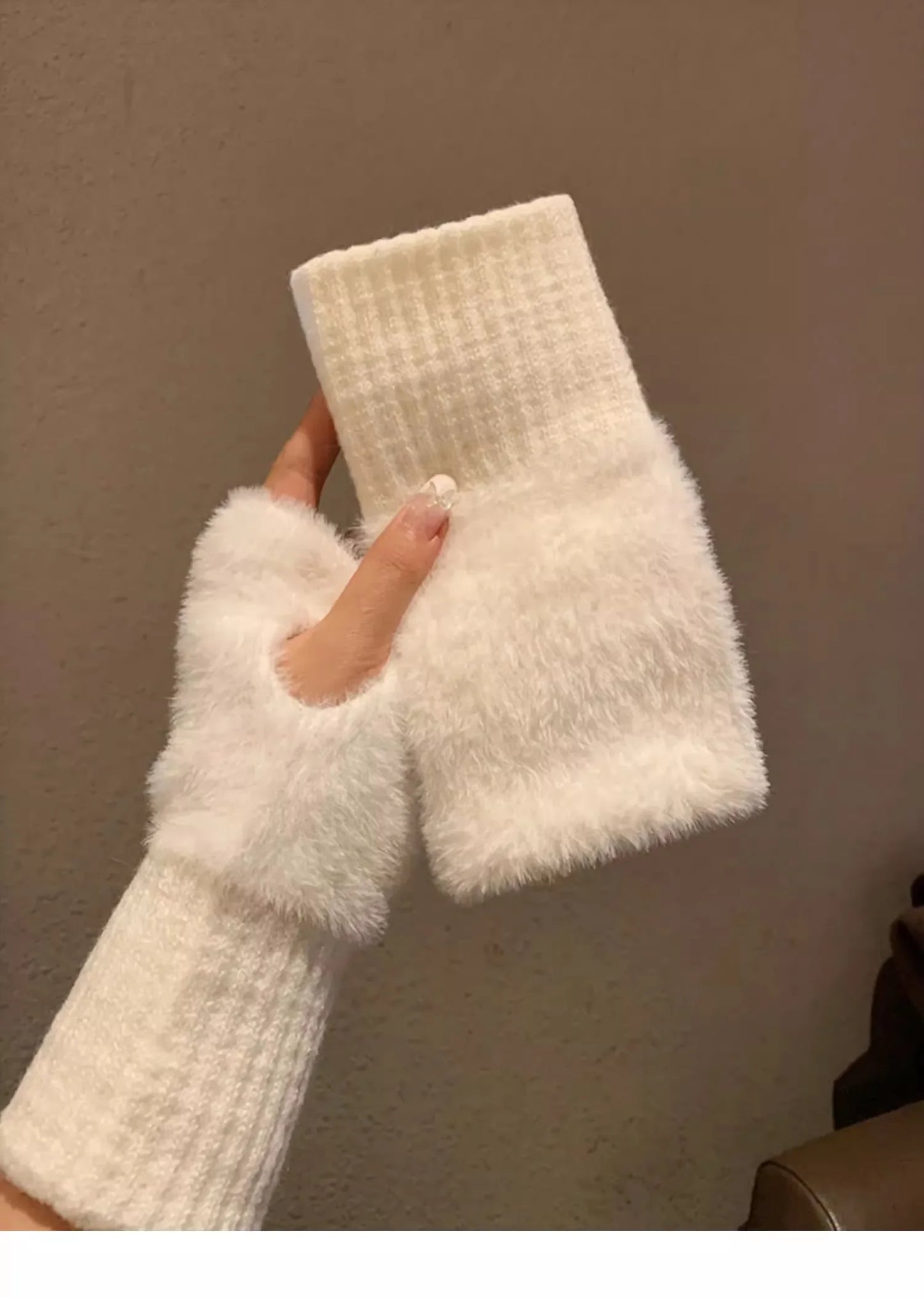Mink fleece half-finger gloves