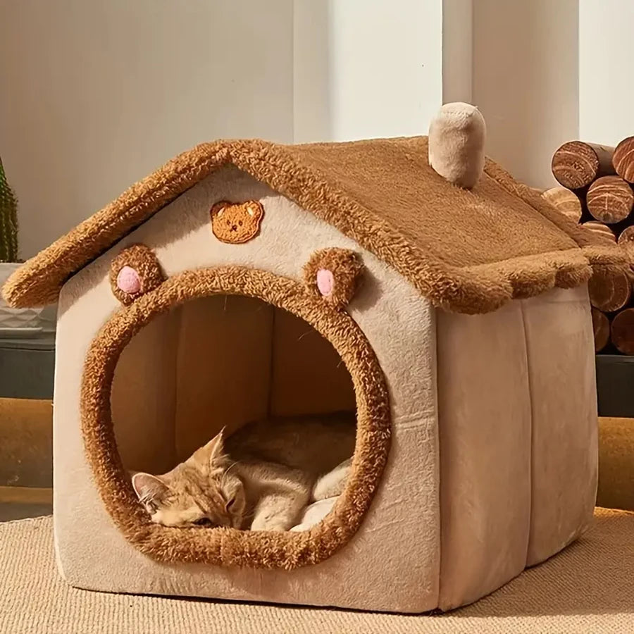 Maison repliable chat & petit chien avec coussin lavable et chaud