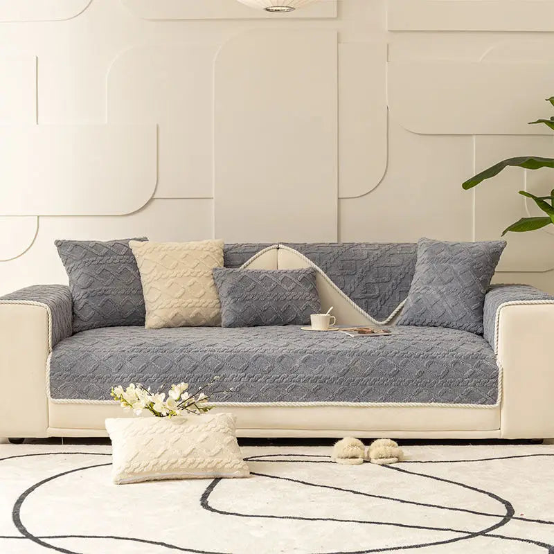 Thick cotton velvet sofa cover with non-slip jacquard