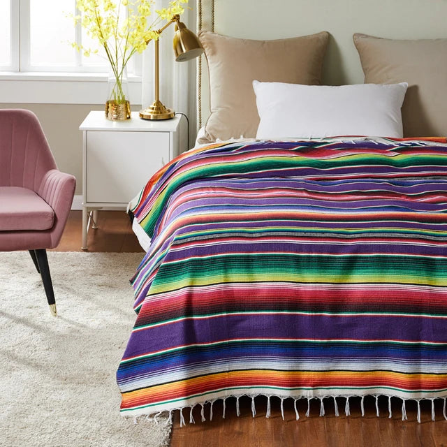 Plaid bohème tissé style mexicain pour plage ou déco ethnique