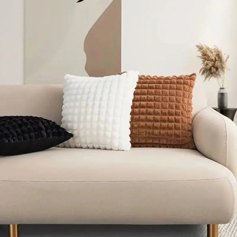 Faux rabbit fur cushion cover for sofa