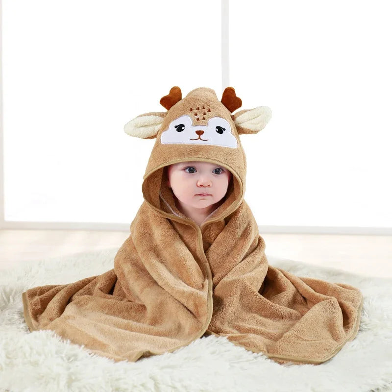 Baby bath cape in coral velvet, soft, warm and playful