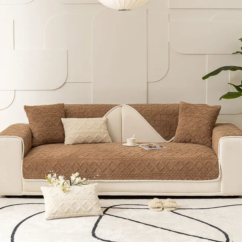 Thick cotton velvet sofa cover with non-slip jacquard