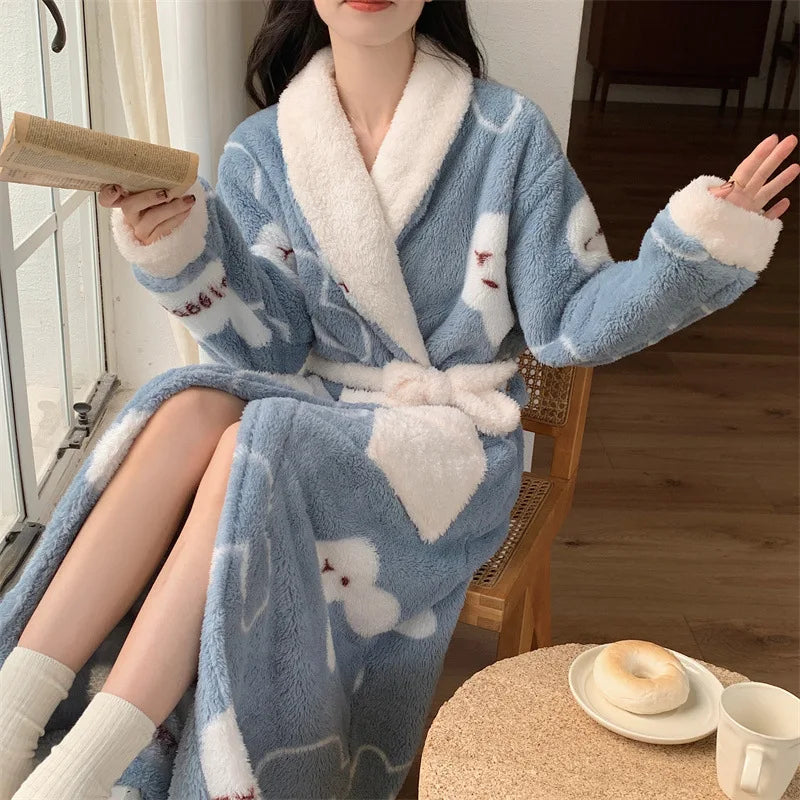 Warm coral fleece dressing gown