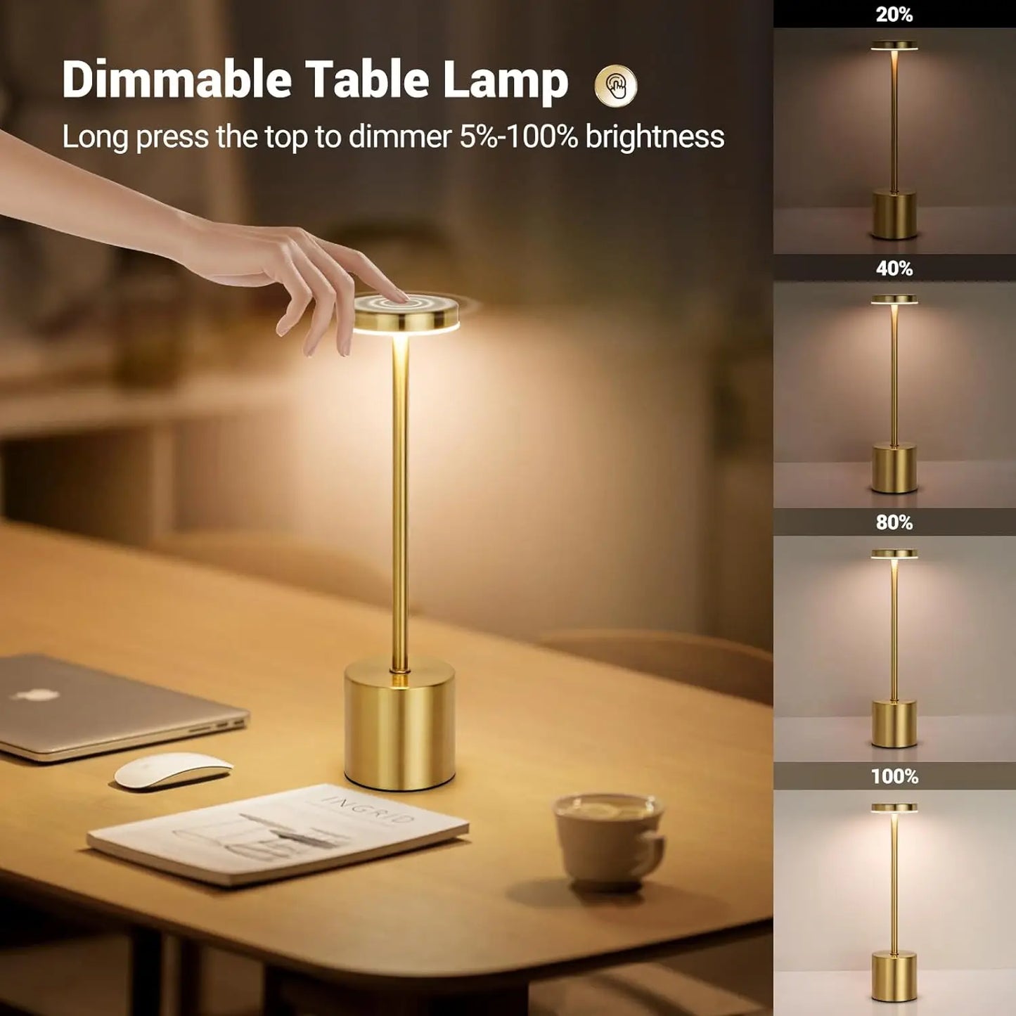 Rechargeable LED table lamp with touch control