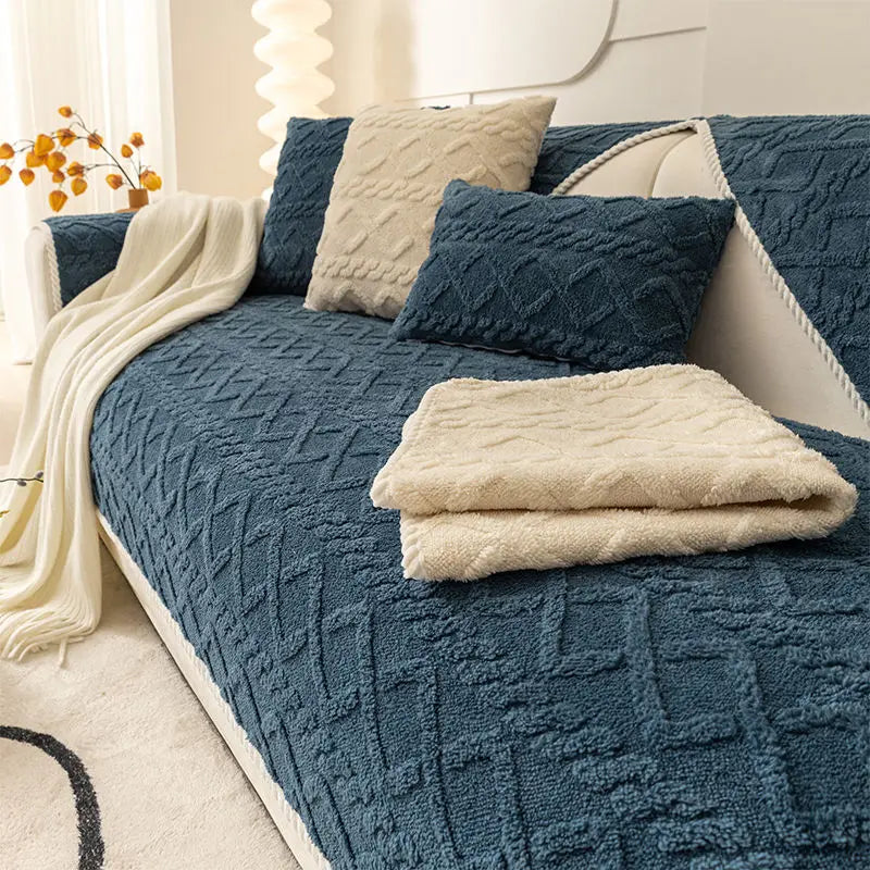 Thick cotton velvet sofa cover with non-slip jacquard