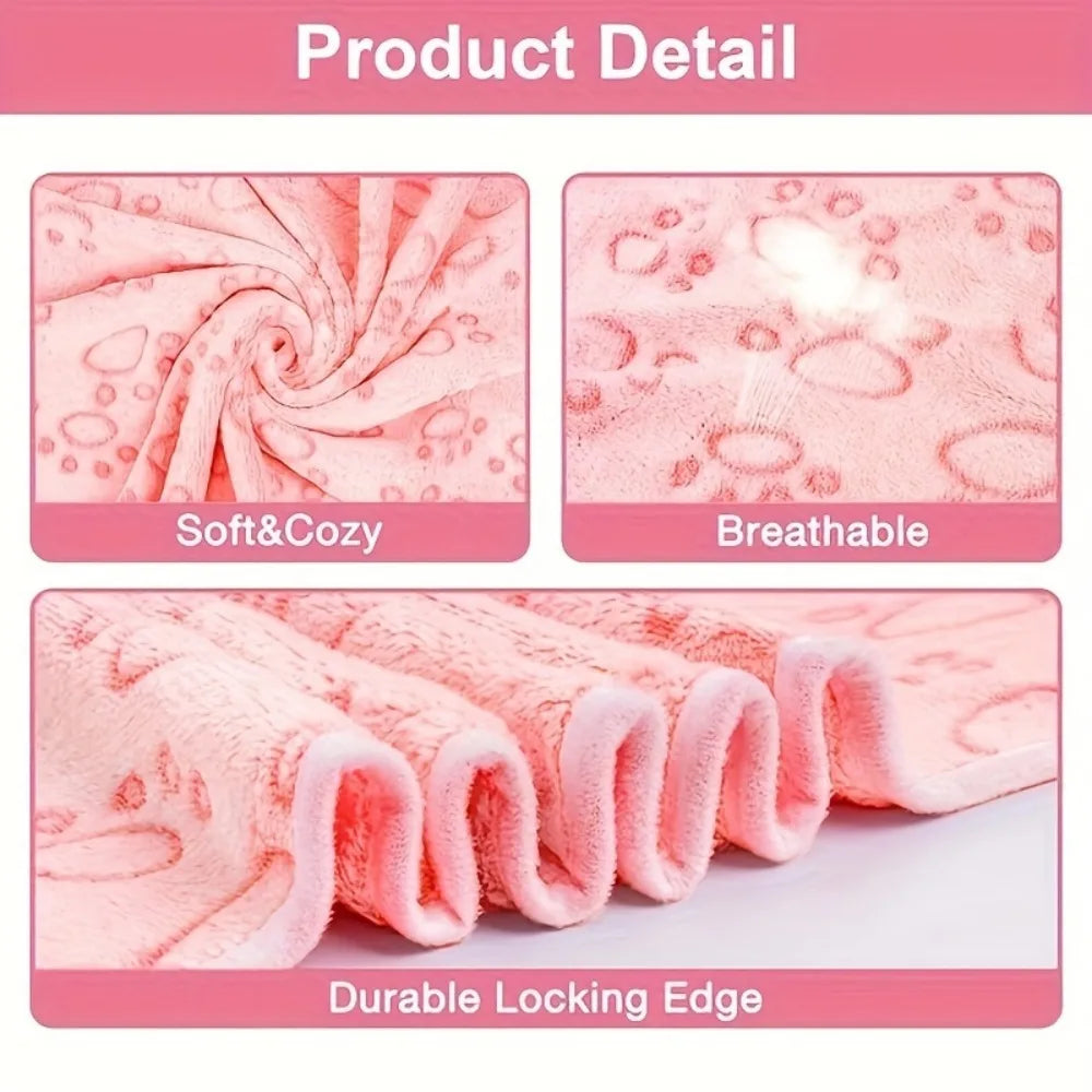 Soft pet blanket with paw prints