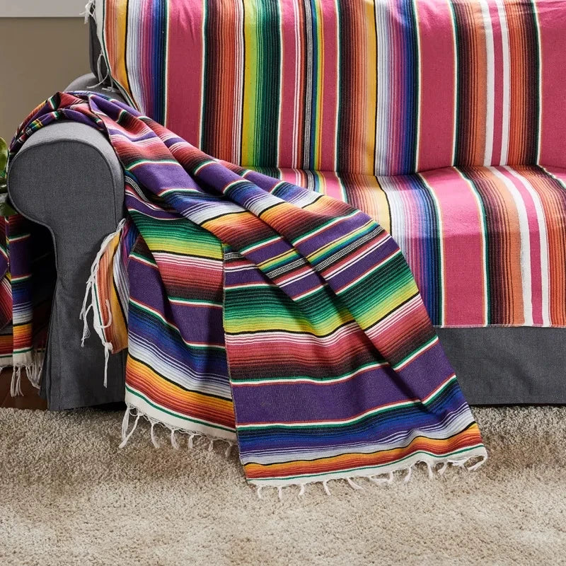 Plaid bohème tissé style mexicain pour plage ou déco ethnique
