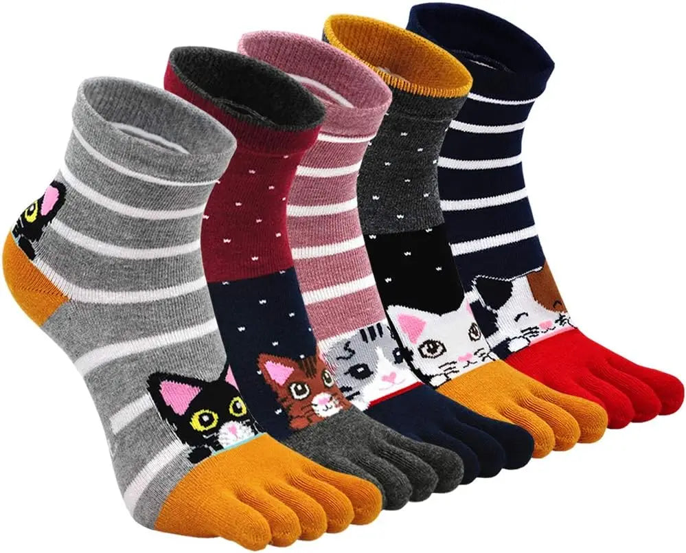 5-toe socks - animal patterns - cotton - Pack of 5 pairs