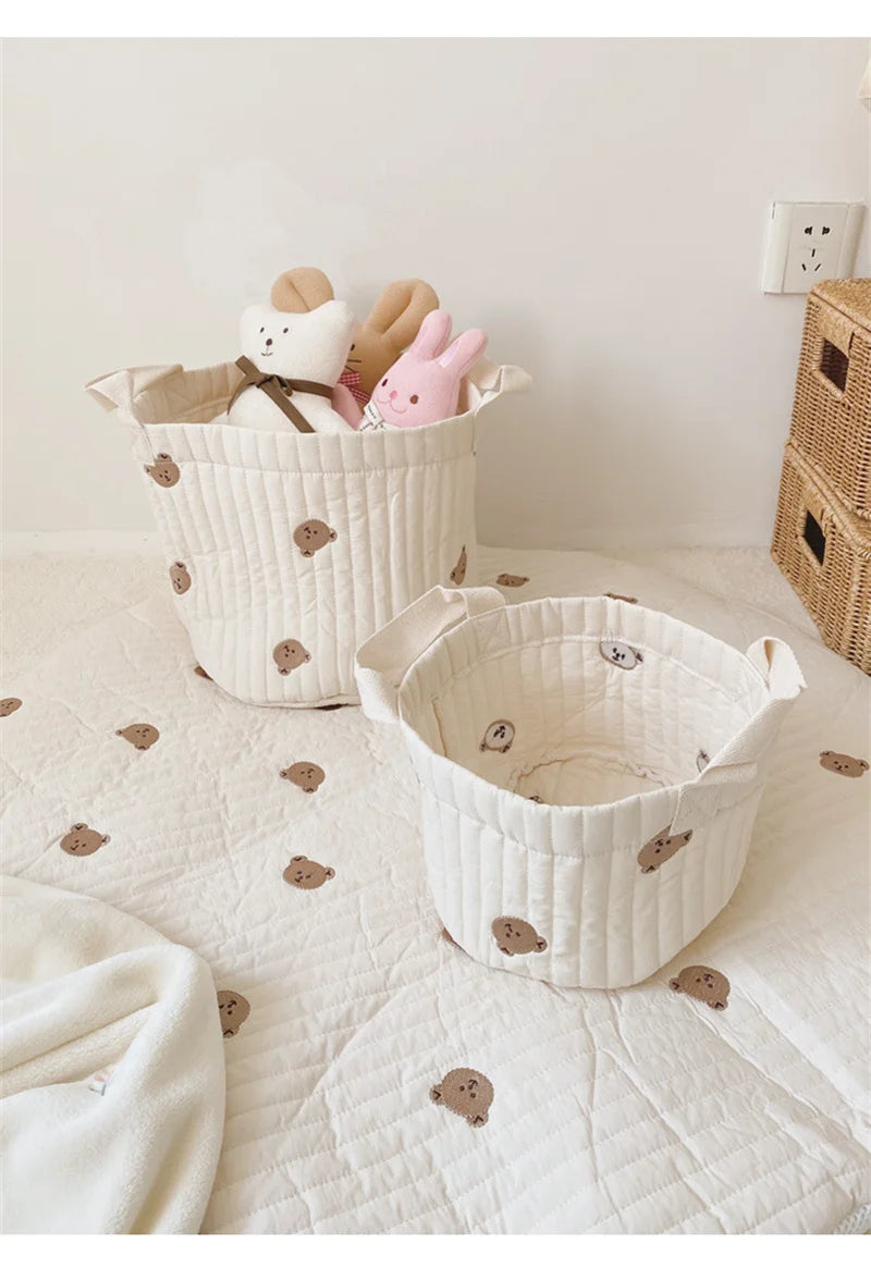 Paniers de rangement en coton brodé pour jouets, vêtements et accessoires