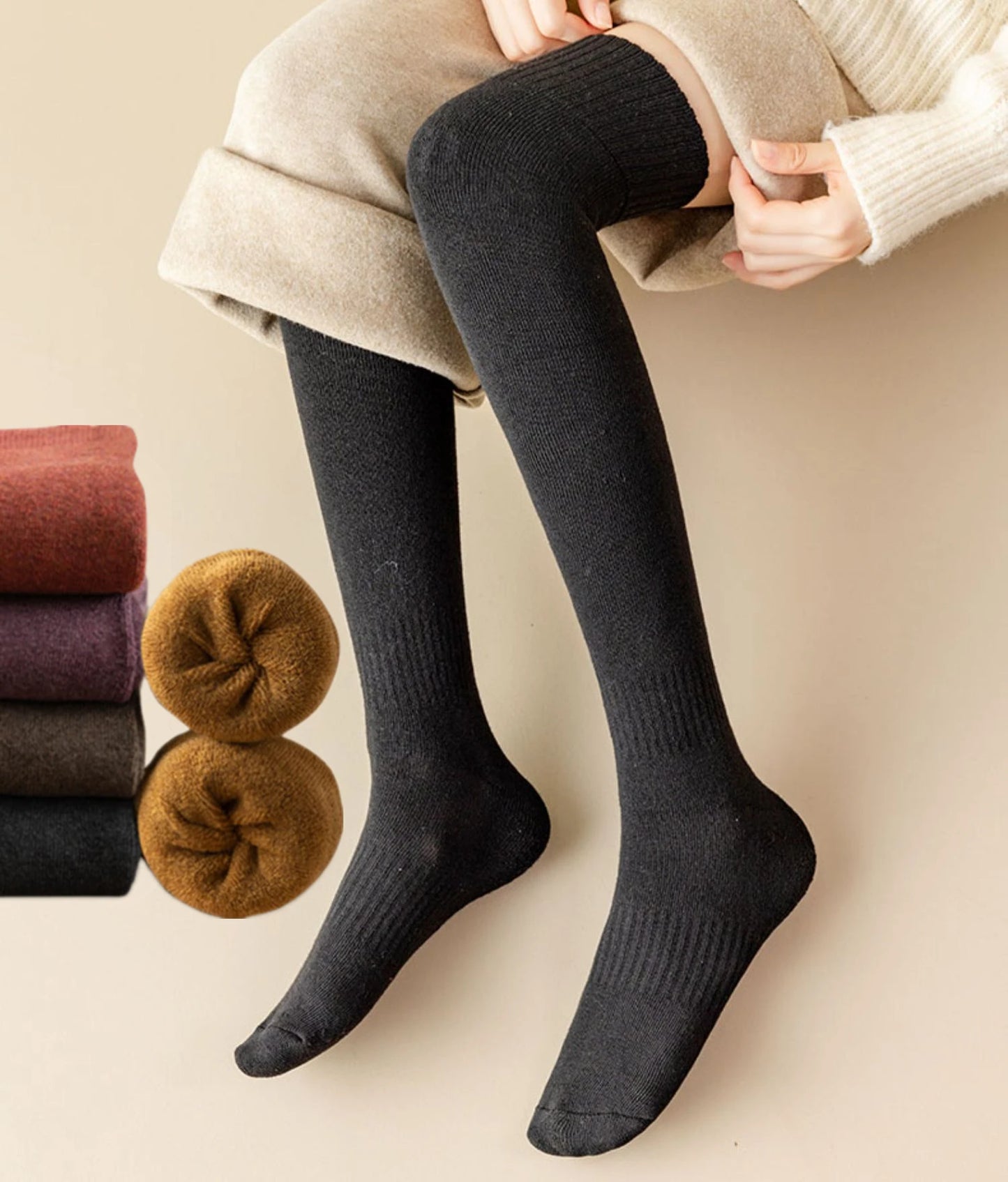 Coral velvet knee-high socks