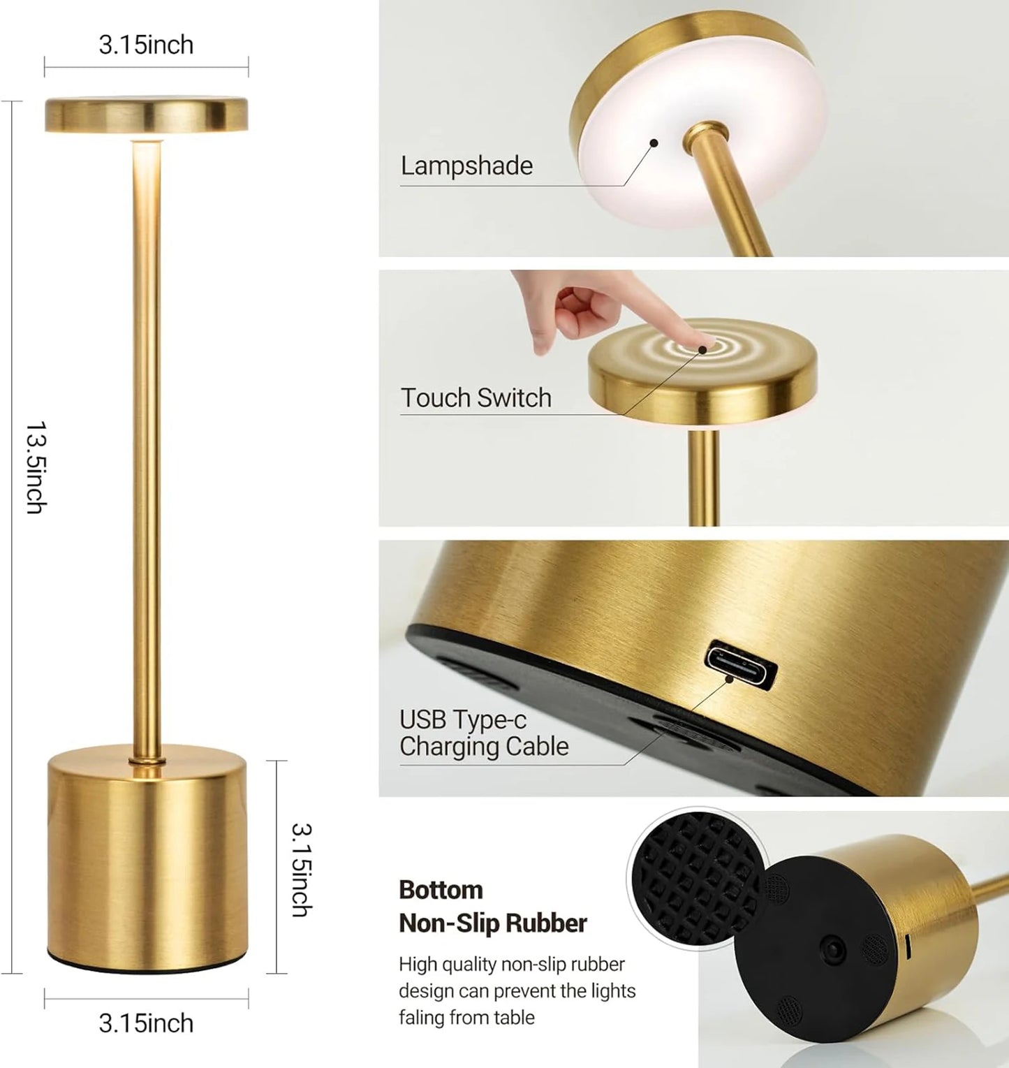 Rechargeable LED table lamp with touch control