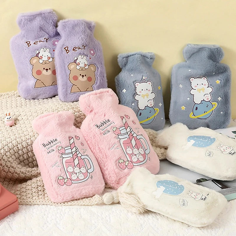 Rabbit and bear plush hot water bottle