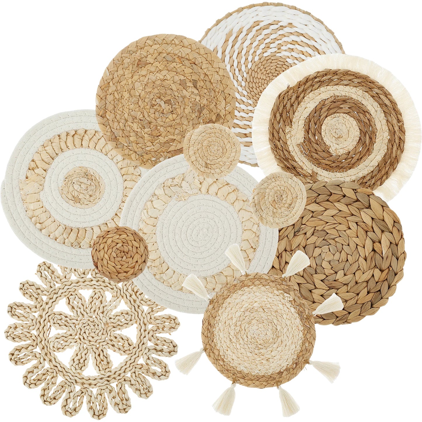Décorations murales bohèmes tressées x11 en fibres naturelles