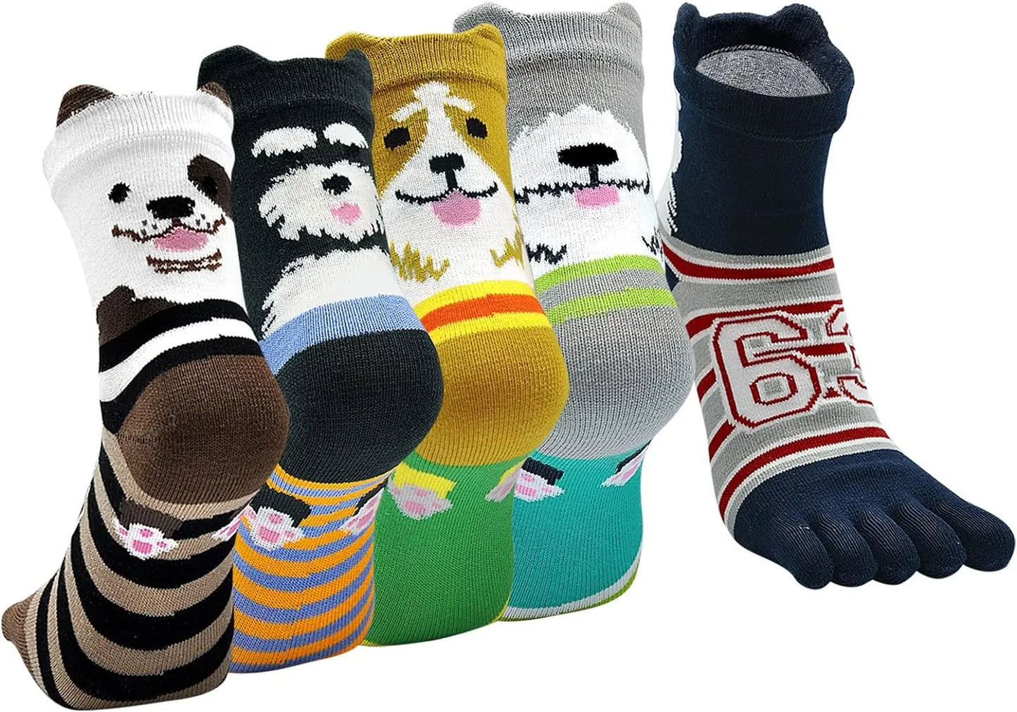 5-toe socks - animal patterns - cotton - Pack of 5 pairs