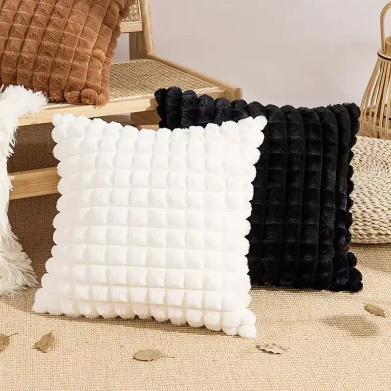 Faux rabbit fur cushion cover for sofa