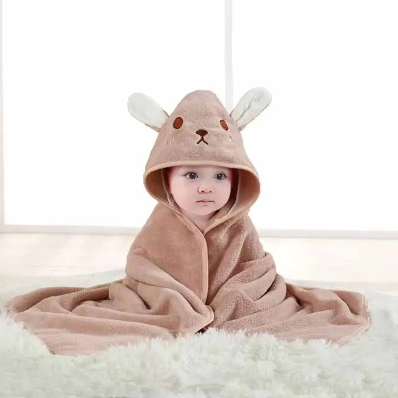 Baby bath cape in coral velvet, soft, warm and playful