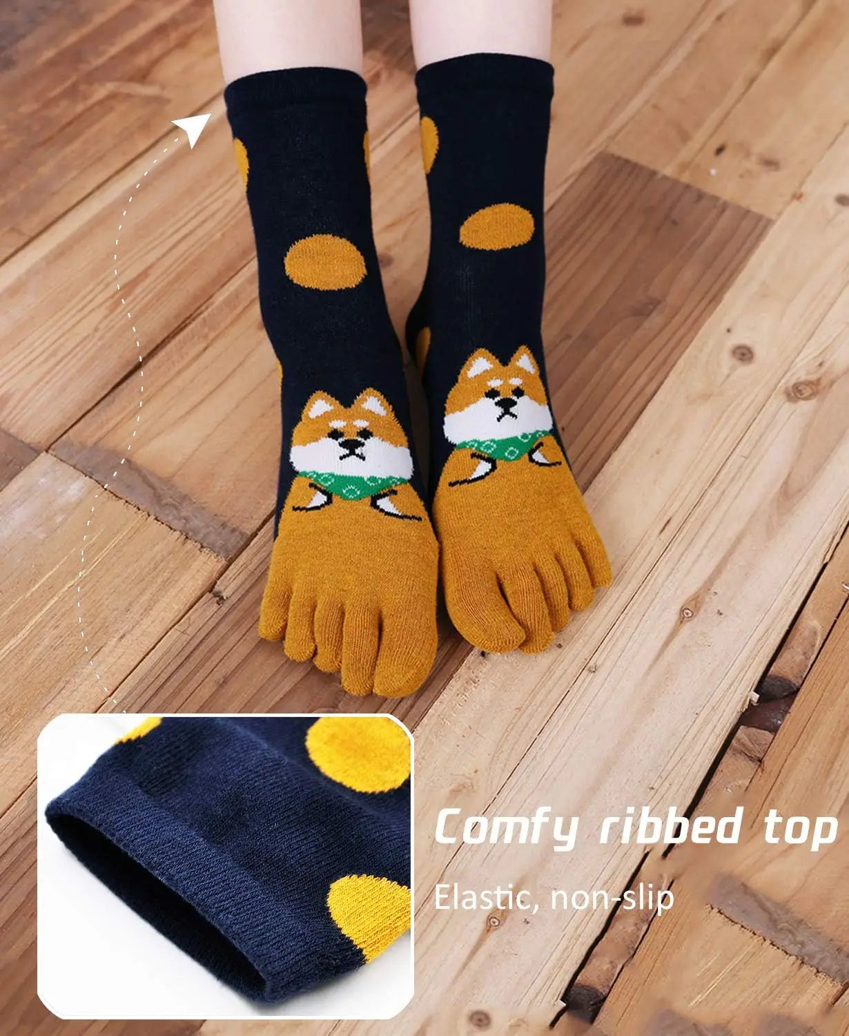 5-toe socks - animal patterns - cotton - Pack of 5 pairs