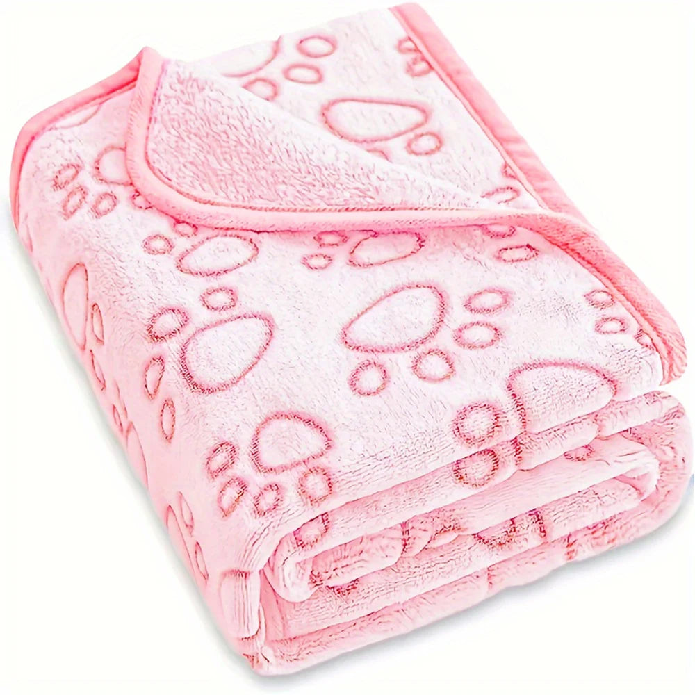 Soft pet blanket with paw prints