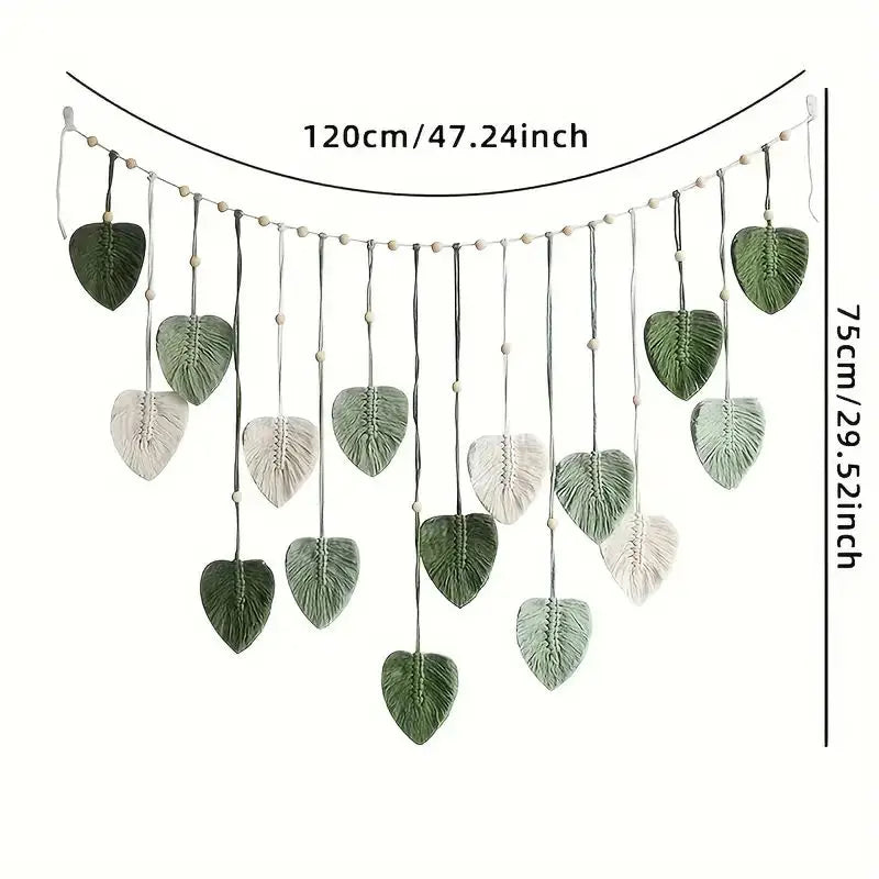 Suspension murale feuilles en macramé bohème et apaisante