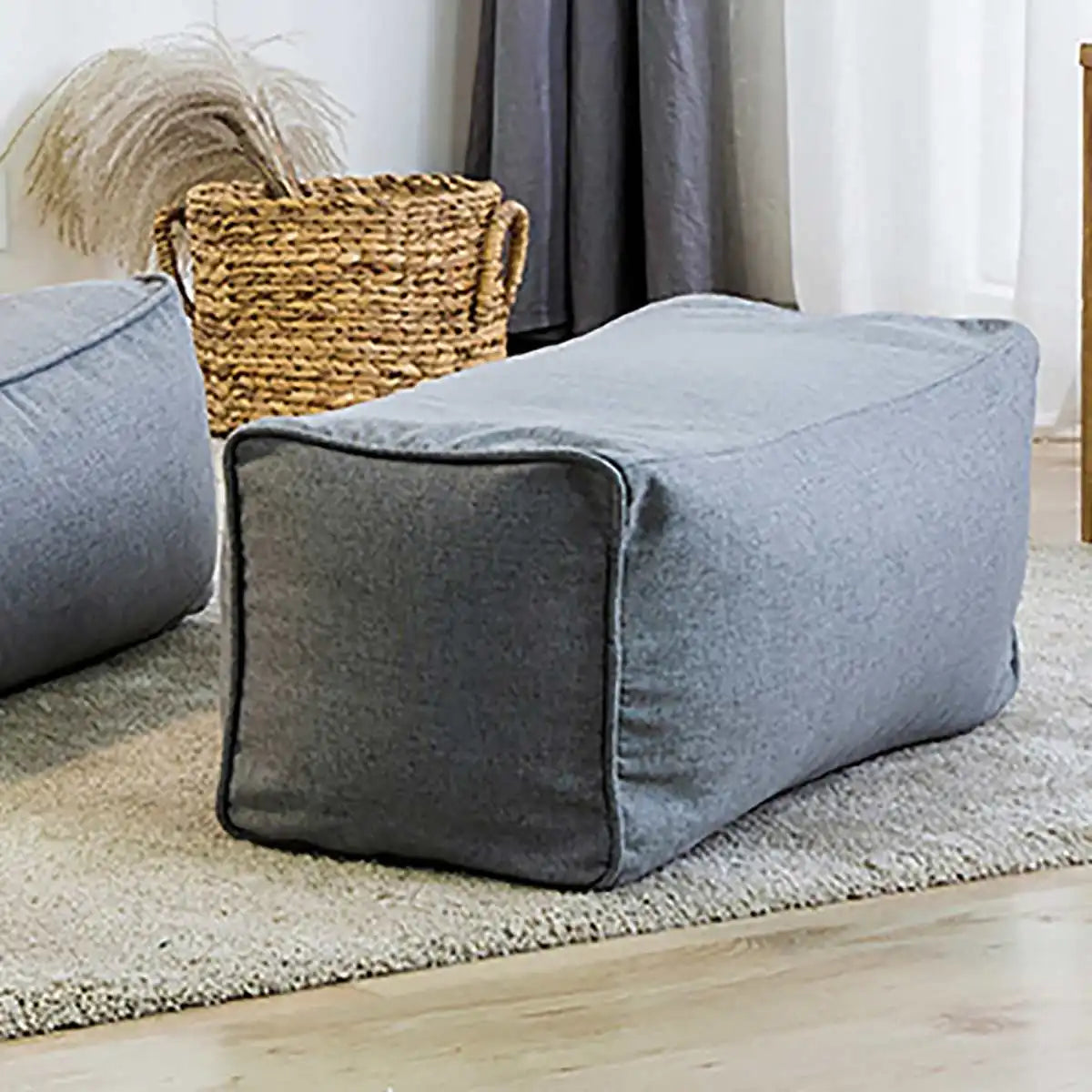 Detachable round cotton and linen pouf cover without filling