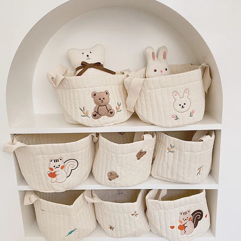 Paniers de rangement en coton brodé pour jouets, vêtements et accessoires