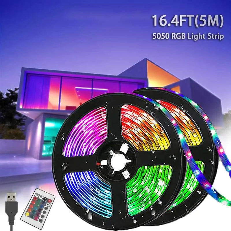 5M Multicolor RGB LED Strip with Remote Control and USB Power Supply