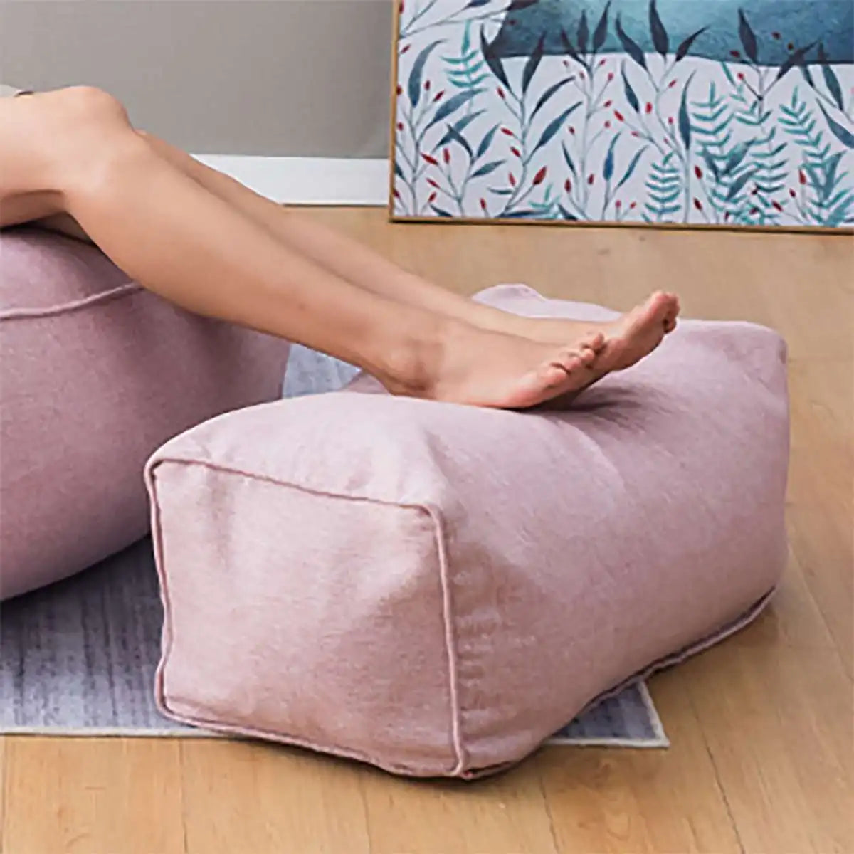 Detachable round cotton and linen pouf cover without filling