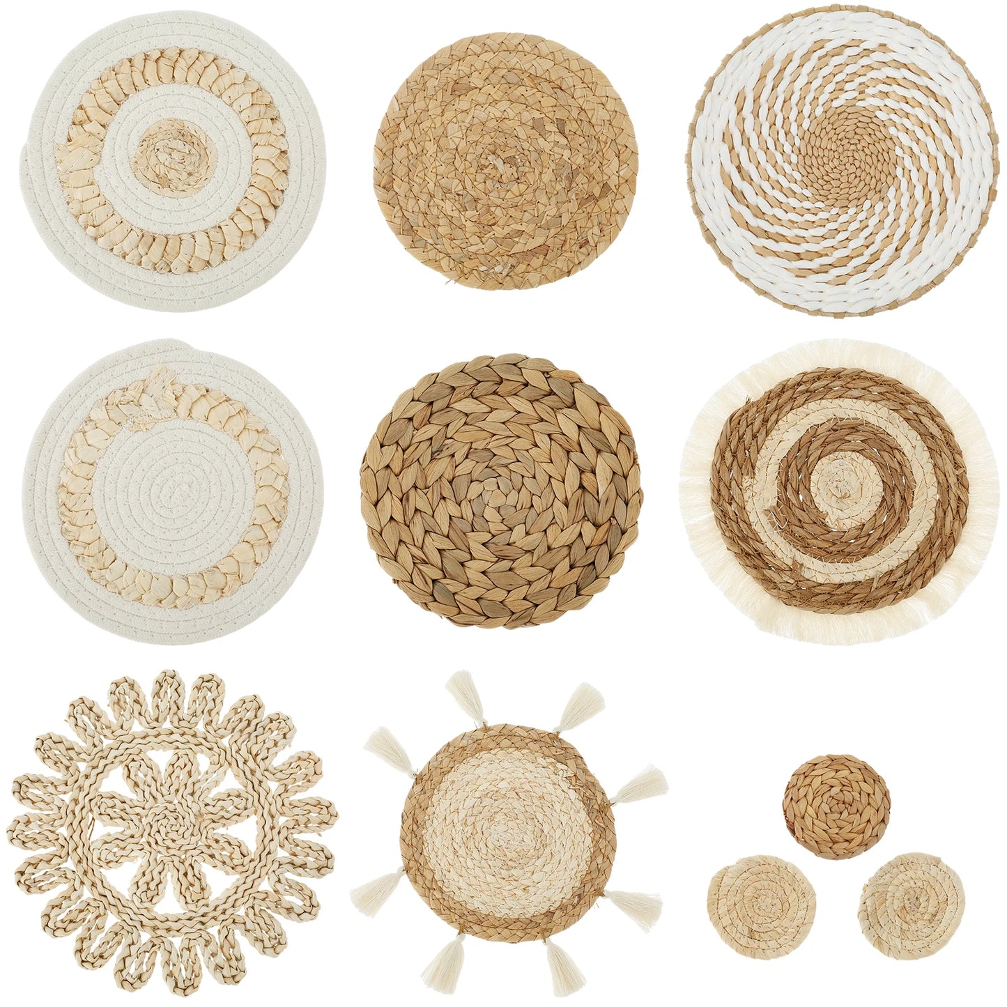 Décorations murales bohèmes tressées x11 en fibres naturelles