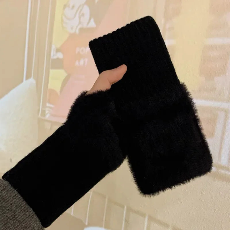 Mink fleece half-finger gloves